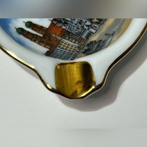 VTG Porcelain Ashtray Munchen Bavaria Germany Theo Kuhn Butgwinbheim Gold Rim - Picture 5 of 12